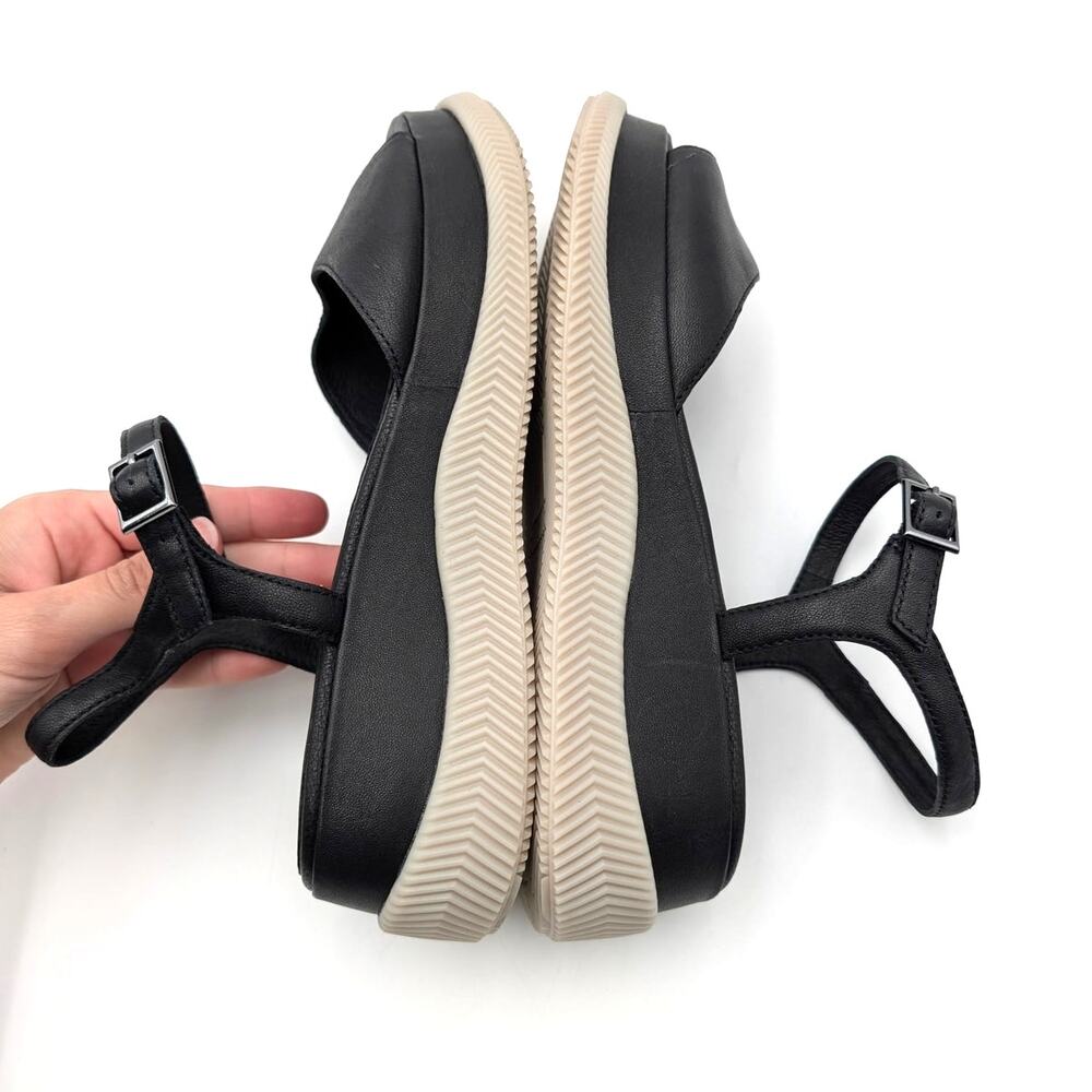 Eileen Fisher Ario Sporty Leather Wedge Sandals Women's Black Size US8 EU38 - Picture 6 of 10